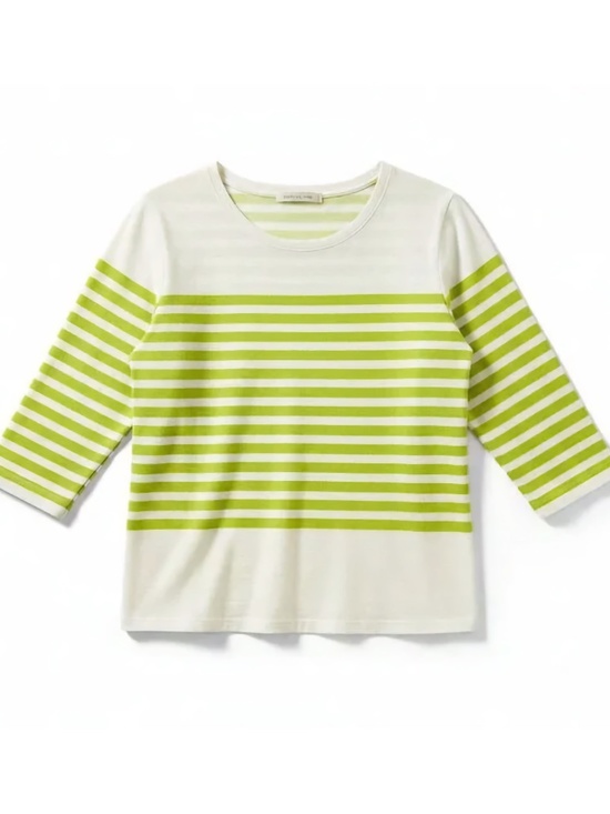 Joie Tops - Joie Cotton Slub Stripe Top Chartreuse White 3/4 Sleeve Pullover L